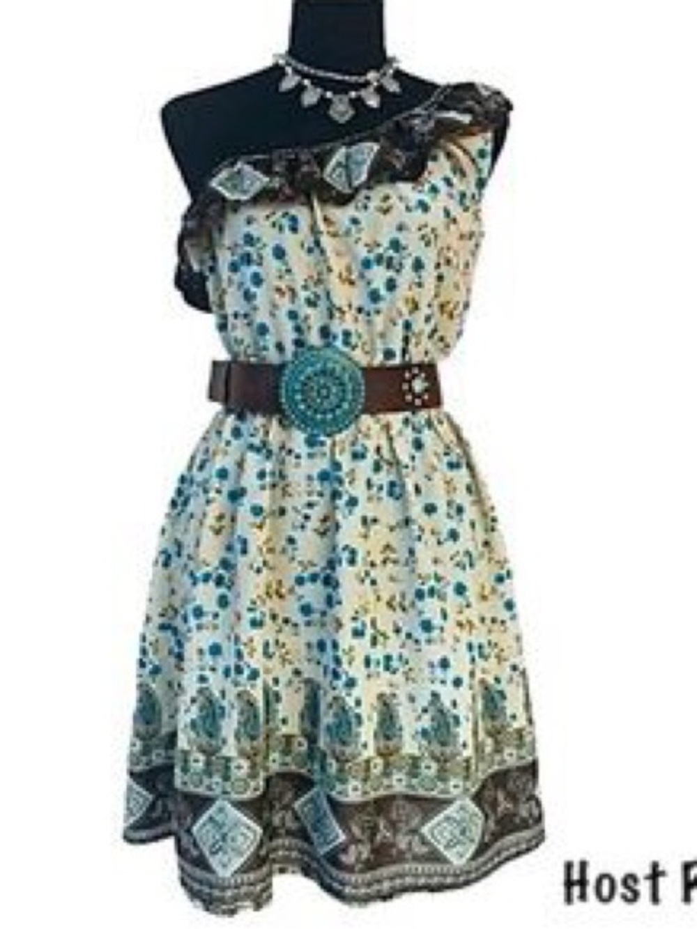 Blu Pepper Boho Off-The-Shoulder Floral Paisley Mini Dress Size Large L EUC
